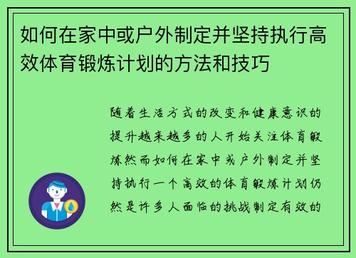 如何在家中或户外制定并坚持执行高效体育锻炼计划的方法和技巧